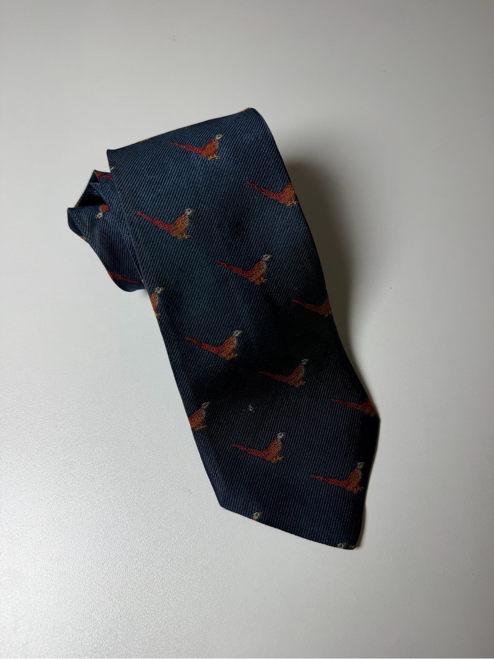 The Burlington Knot by J. Press 100% Silk Pheasant Pattern Tie Pheasant Motif